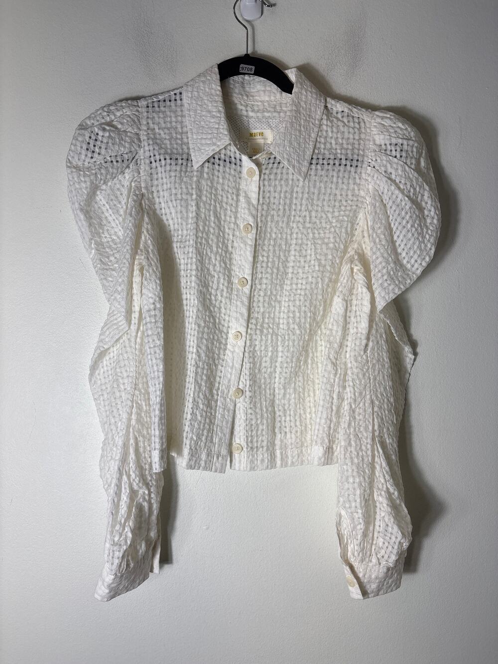 Maeve White Sheer Lattice Long Sleeve Button Up Shirt Sz S